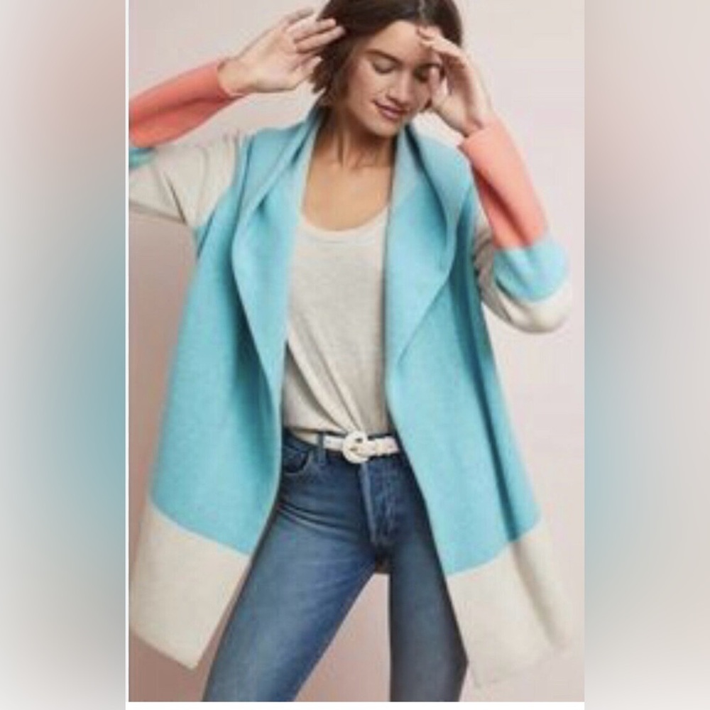 Anthropologie Field of Flowers hooded wool sweater jacket.